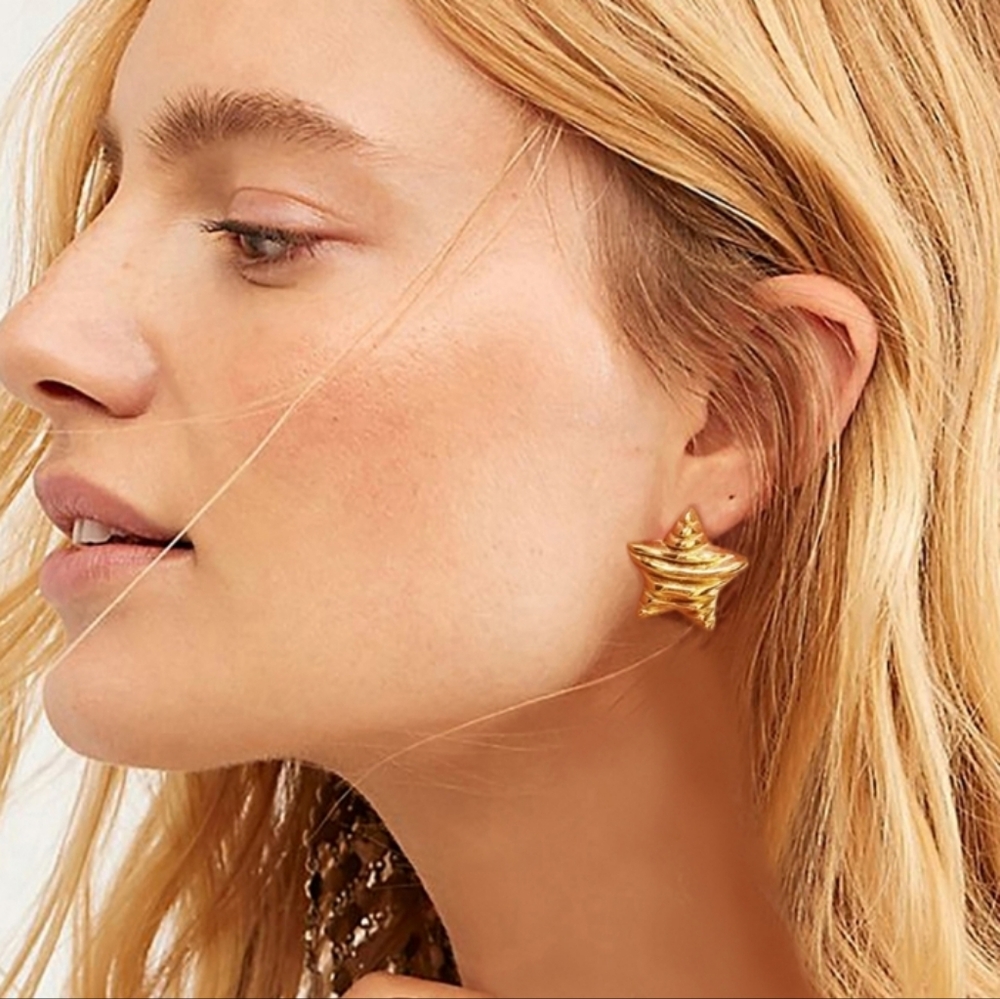 FP Jewelry Davina Star Textured Lightweight Earrings 14K Gold plated Studs